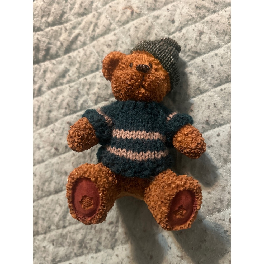 Vintage Style Teddy Bear Figurine with Knit Sweater and Beanie Hat‎ Brown